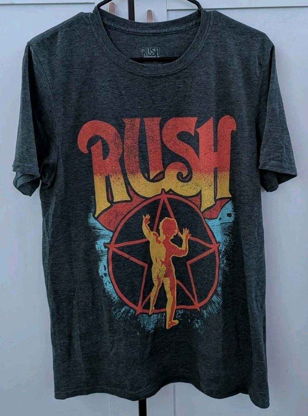 Rush 2112 Starman T-Shirt Men's Medium Gray Distressed Graphic Rock Band Tee